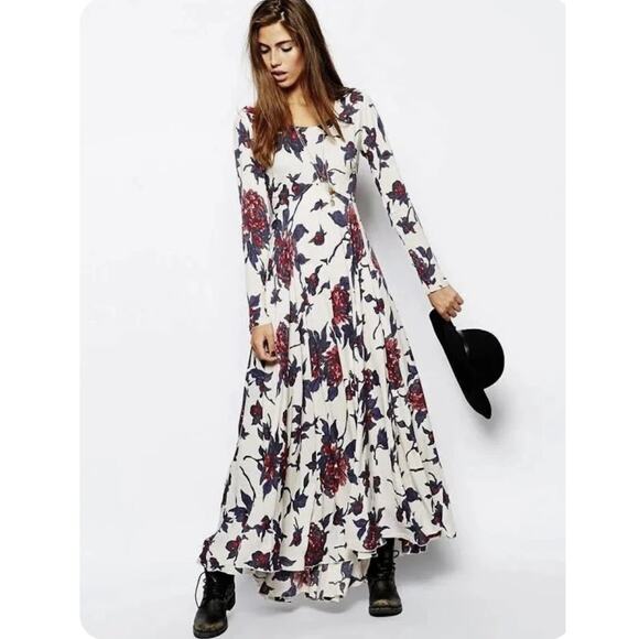 Free People First Kiss Maxi Dress Blue Red White Boho Size XS - Picture 1 of 10